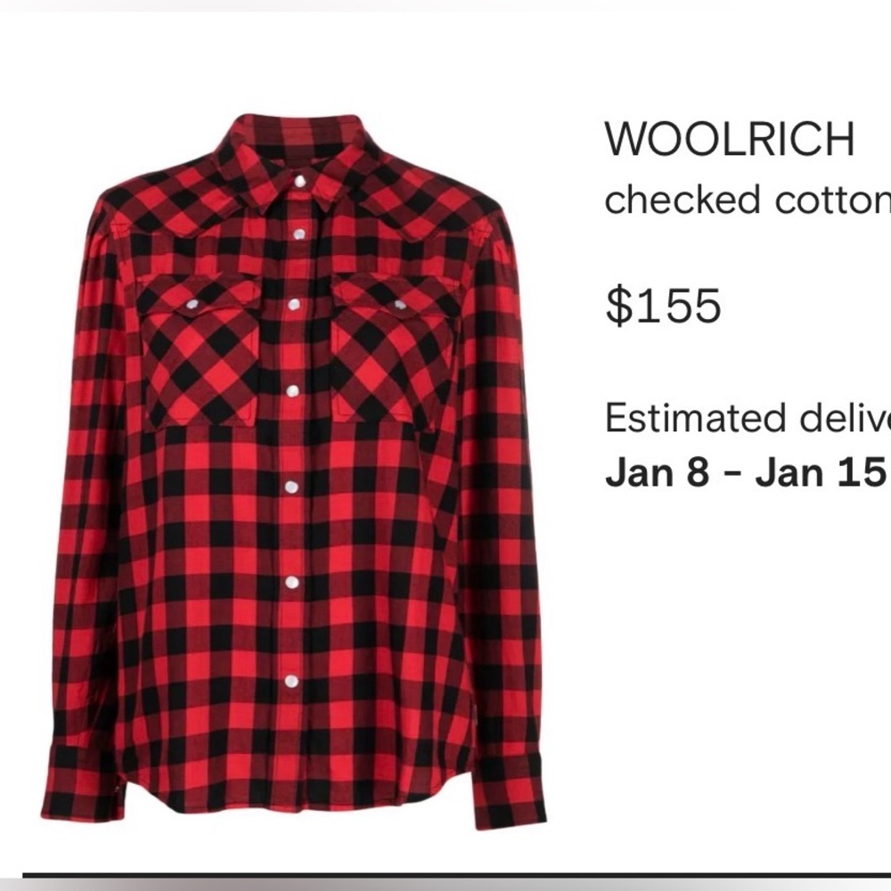 Woolrich Men’s Red & Black Plaid Button Down Shirt Size Small NWT